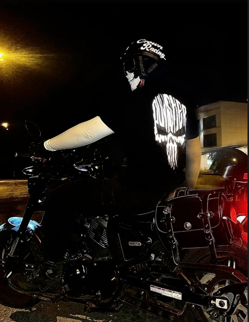 Punisher Reflektör Baskılı Motorcu Tişört – Regular Fit- Emorpi®