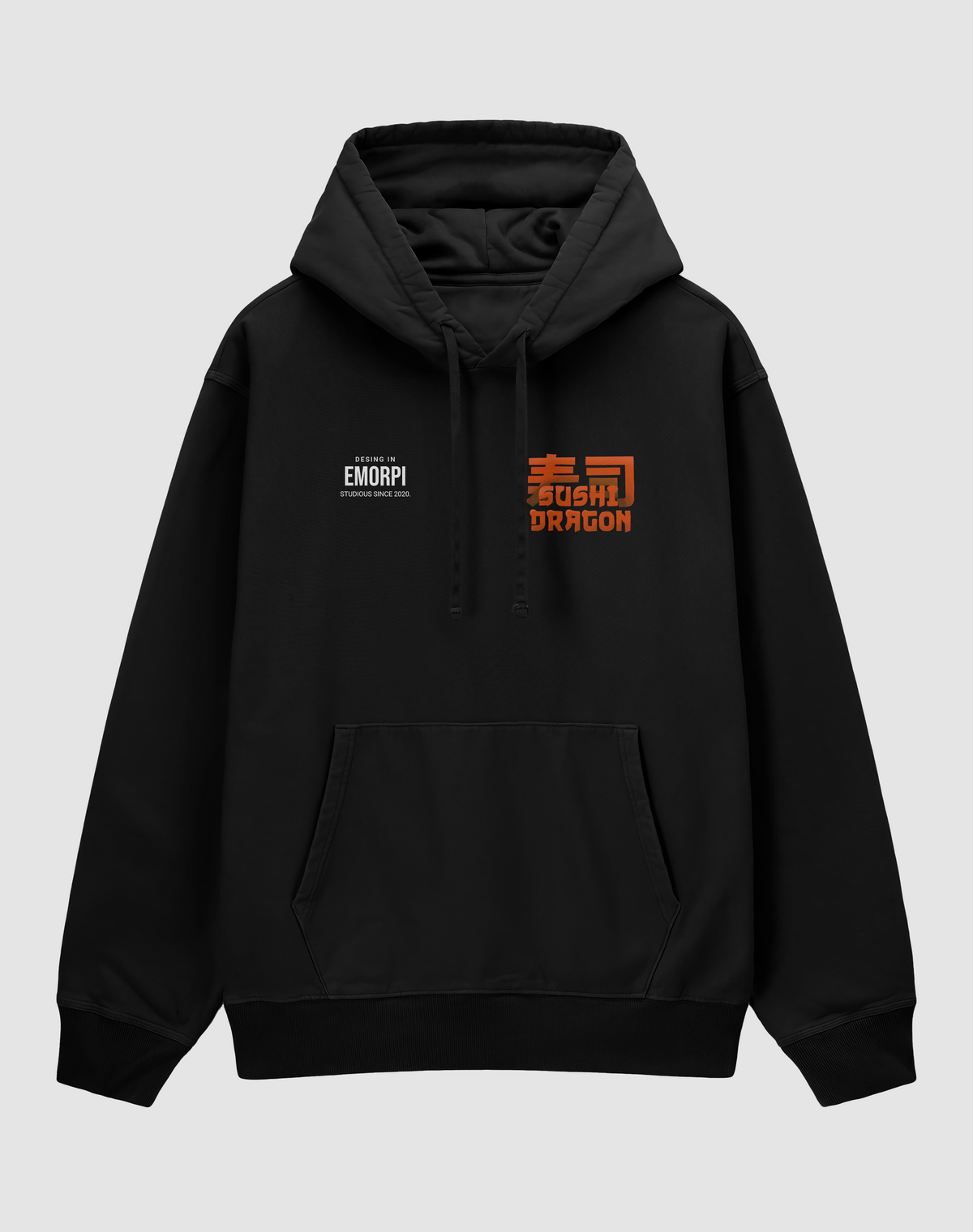 BY EMORPİ Dragon baskılı oversize hoodie, siyah, önden görünüm