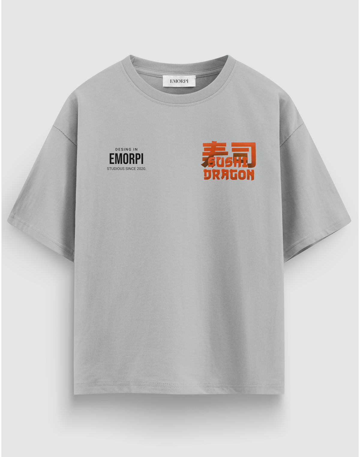 BY EMORPİ Dragon baskılı tişört, gri, önden görünüm