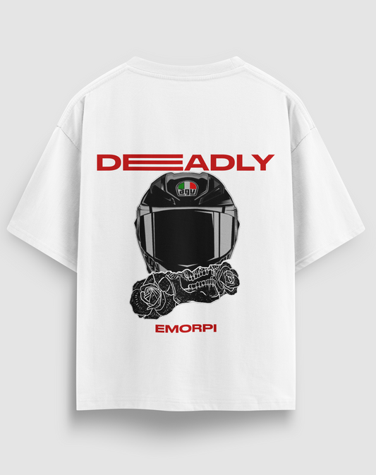 Deadly Motorcu Kaskı Baskılı Regular Fit Motorcu Tişört