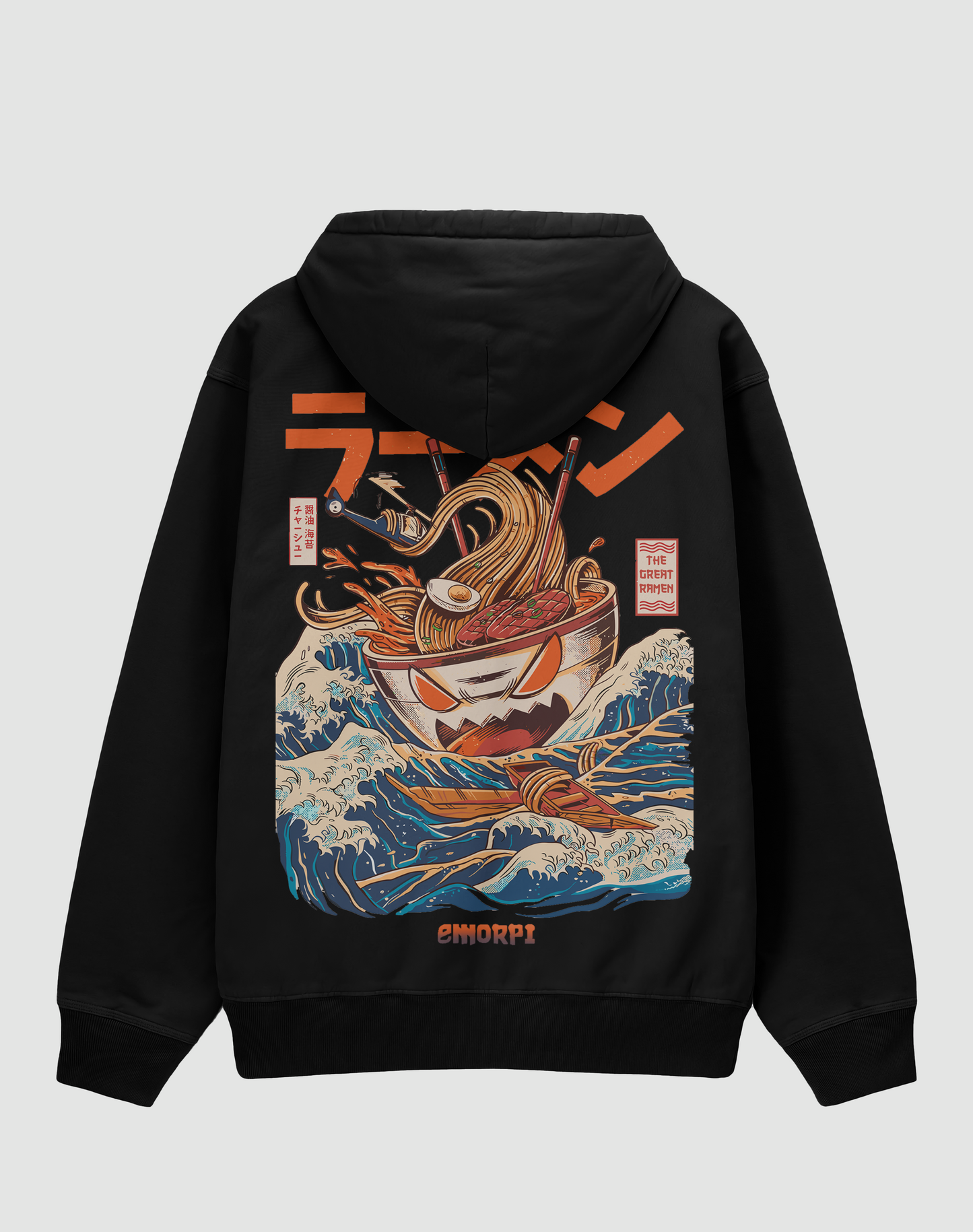 BY EMORPİ RAMEN Baskılı 3 İplik Şardonlu Oversize Hoodie