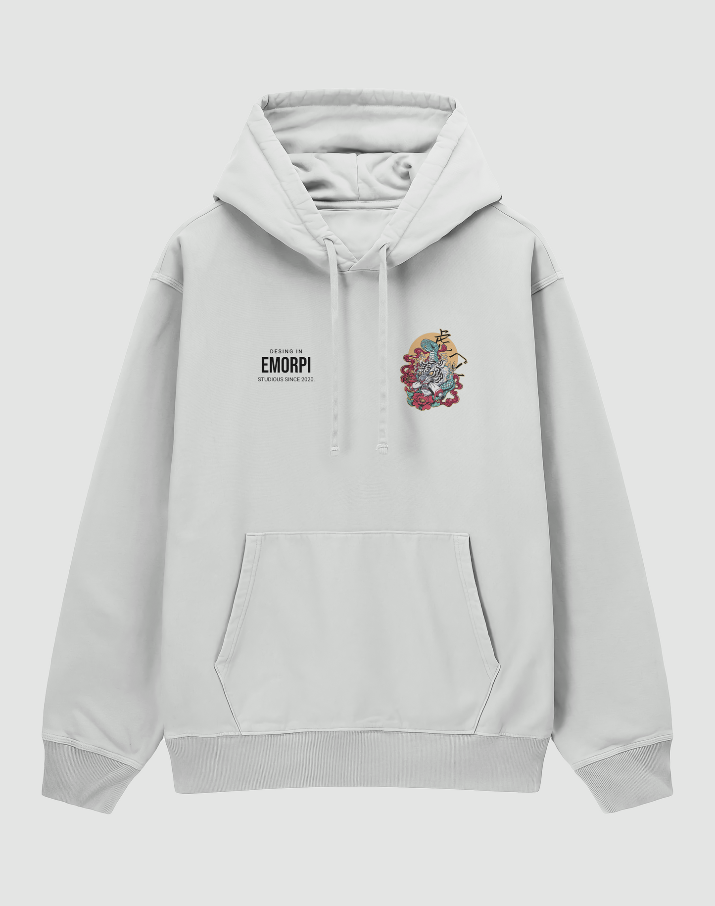 BY EMORPİ BEYAZ KAPLAN Baskılı 3 İplik Şardonlu Oversize Hoodie