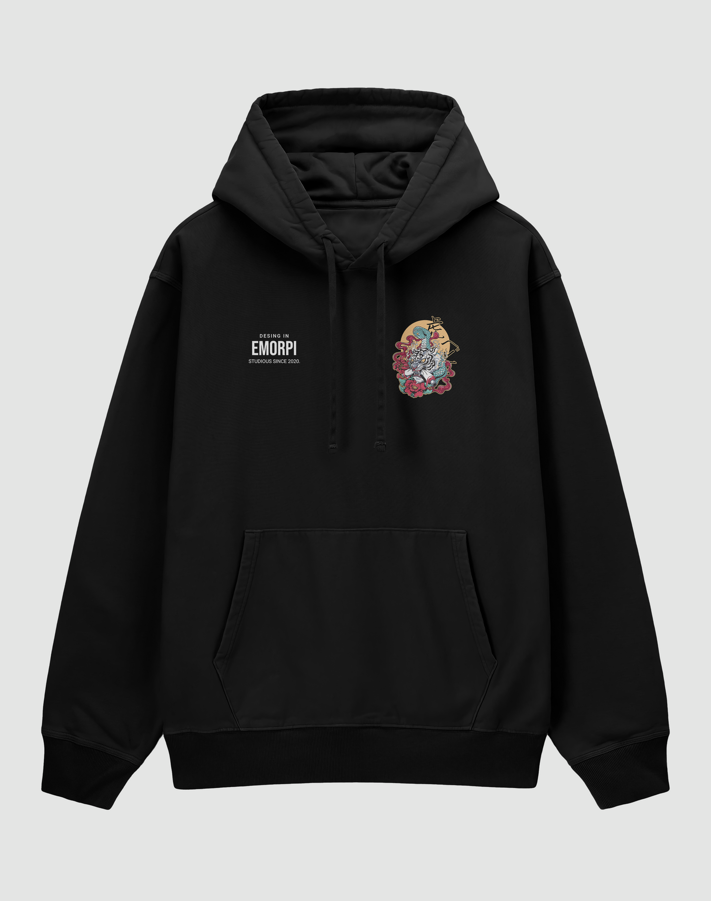BY EMORPİ BEYAZ KAPLAN Baskılı 3 İplik Şardonlu Oversize Hoodie