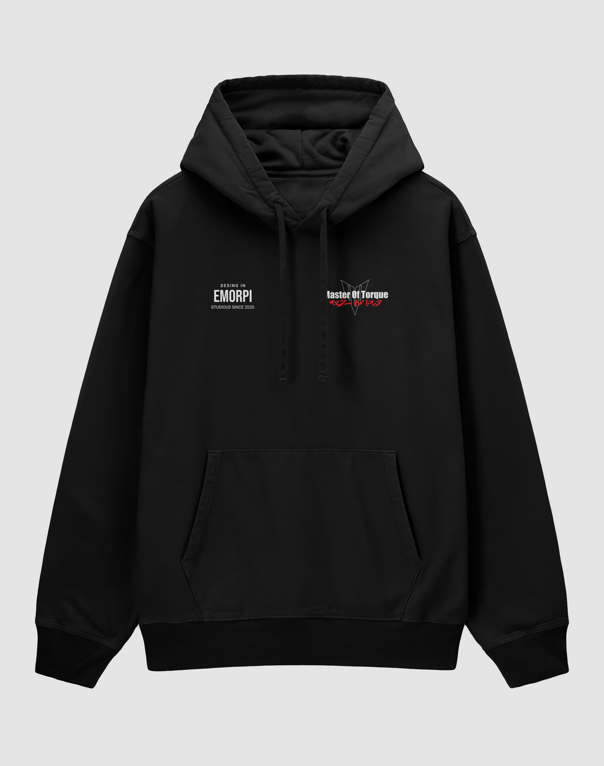 MT-25 baskılı oversize hoodie, siyah, önden görünüm