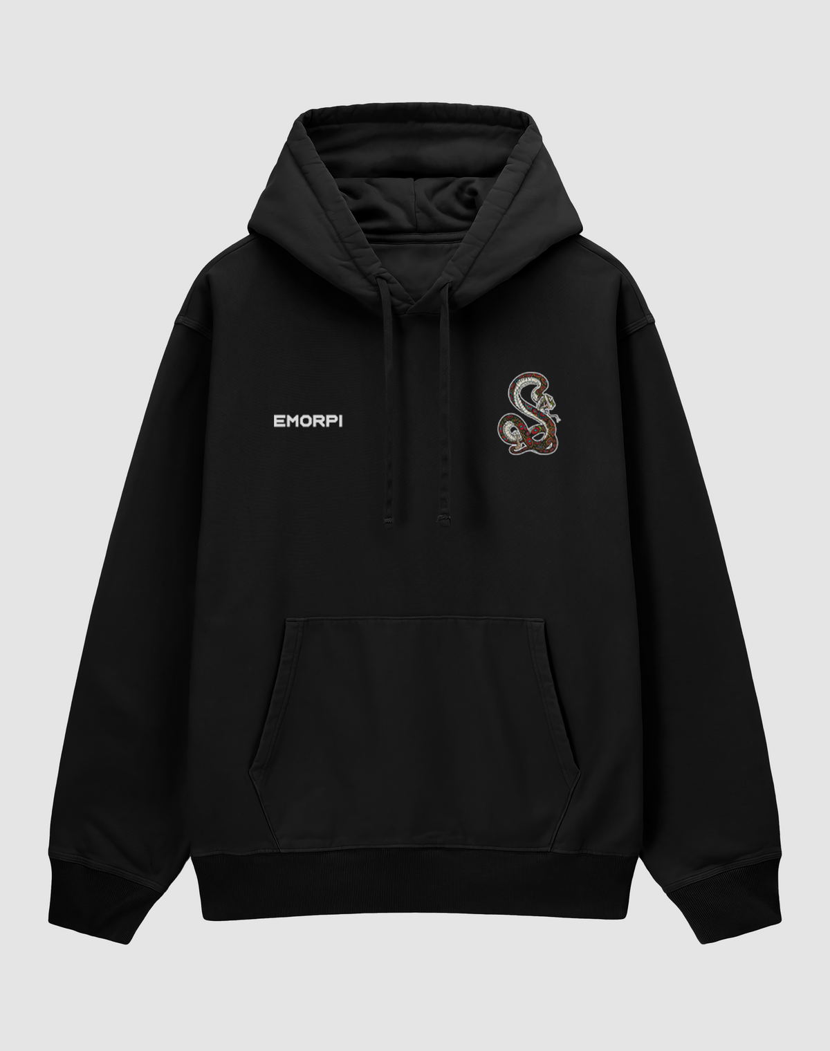 Ride Like Snake baskılı oversize motorcu hoodie, siyah, önden görünüm