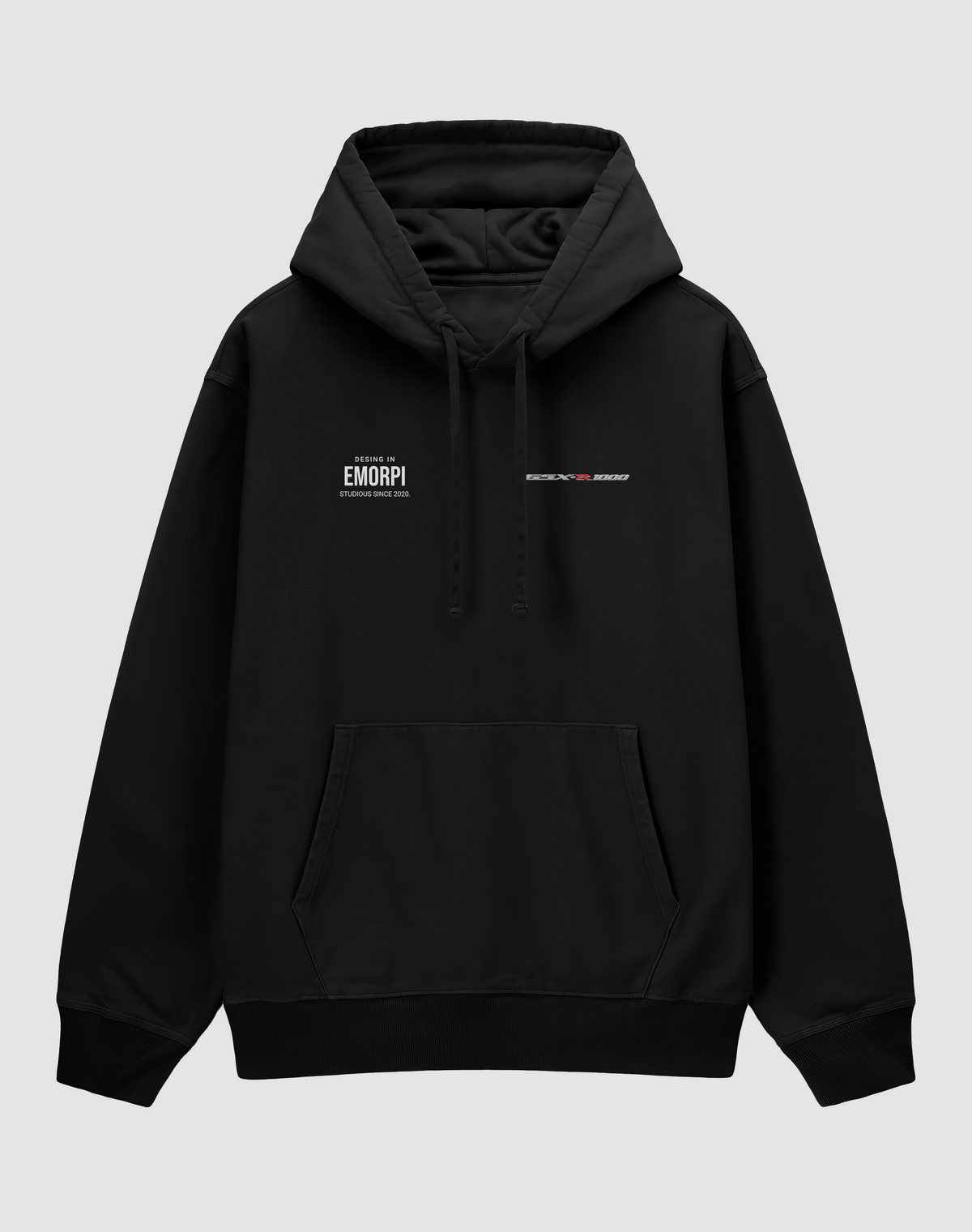 Suzuki GSX-R1000 baskılı oversize hoodie, siyah, önden görünüm