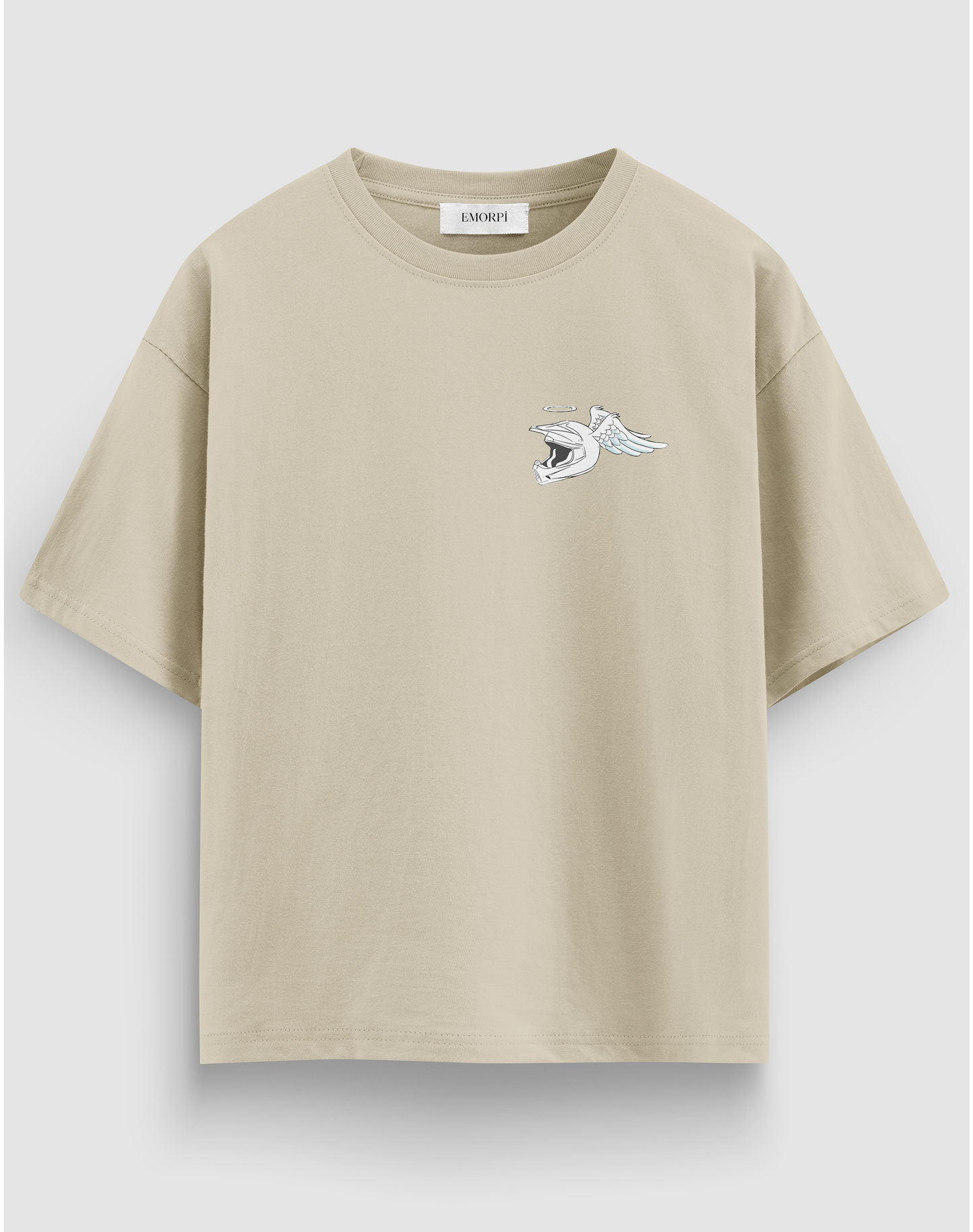 Melek Kaskı Baskılı Regular Fit Motorcu Tişörtü