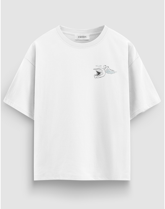 Melek Kaskı Baskılı Regular Fit Motorcu Tişörtü