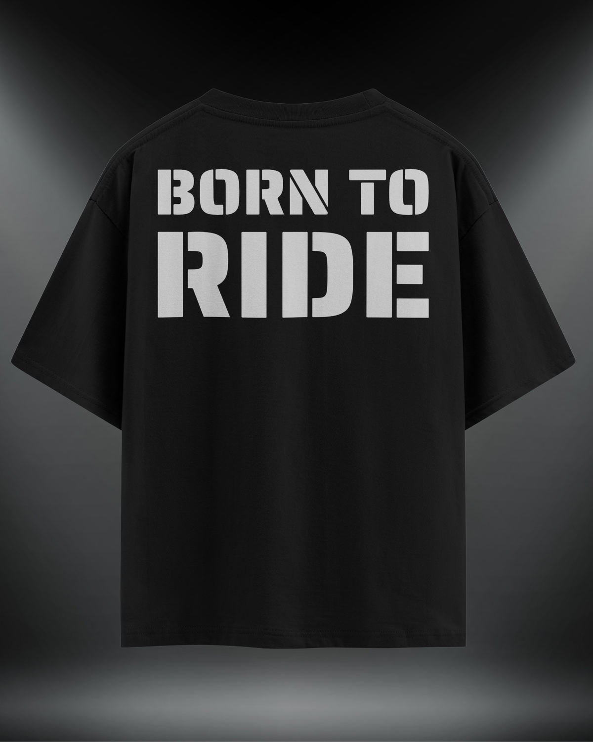 Born To Ride reflektör baskılı motorcu tişört, siyah, sırt baskısı