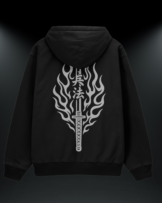 Burning Katana Baskılı Reflektörlü 3 İplik Oversize HOODIE