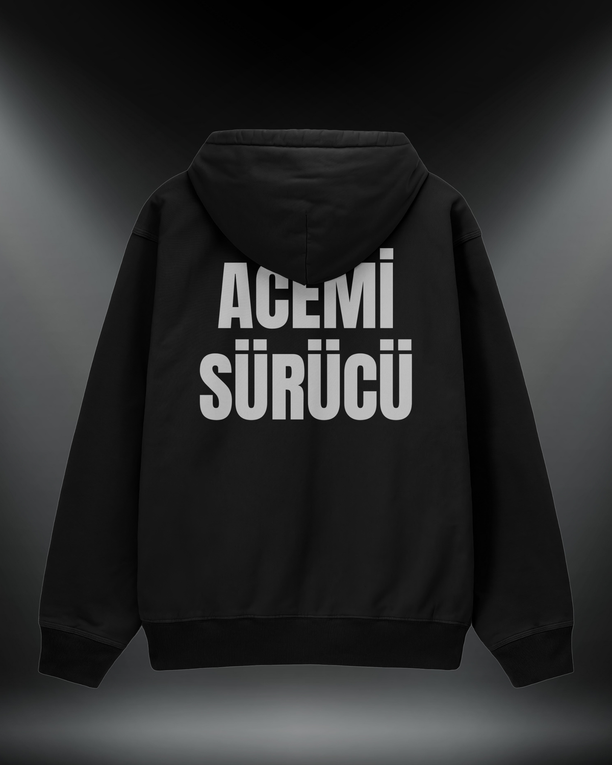 Acemi Sürücü reflektörlü oversize motorcu hoodie, siyah, sırtta Acemi Sürücü yazısı