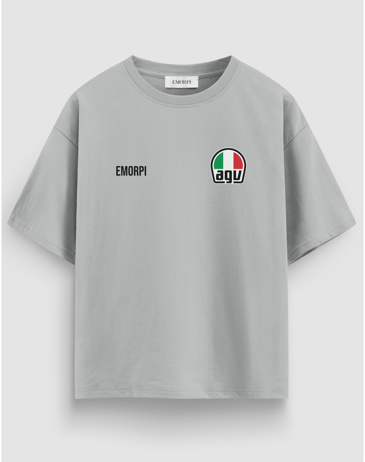 AGV baskılı motorcu tişört, gri, önden görünüm