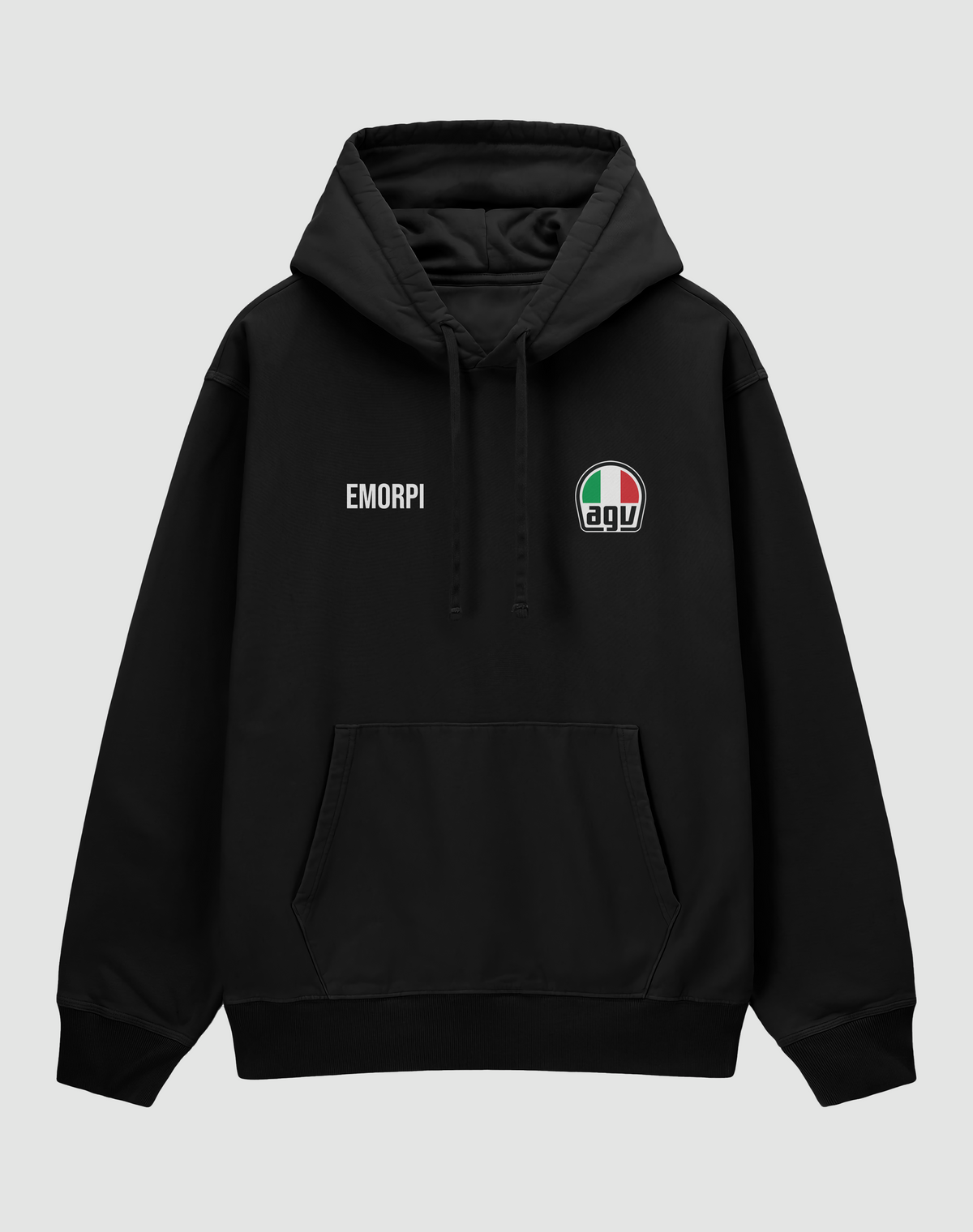 AGV baskılı oversize motorcu hoodie, siyah, önden görünüm