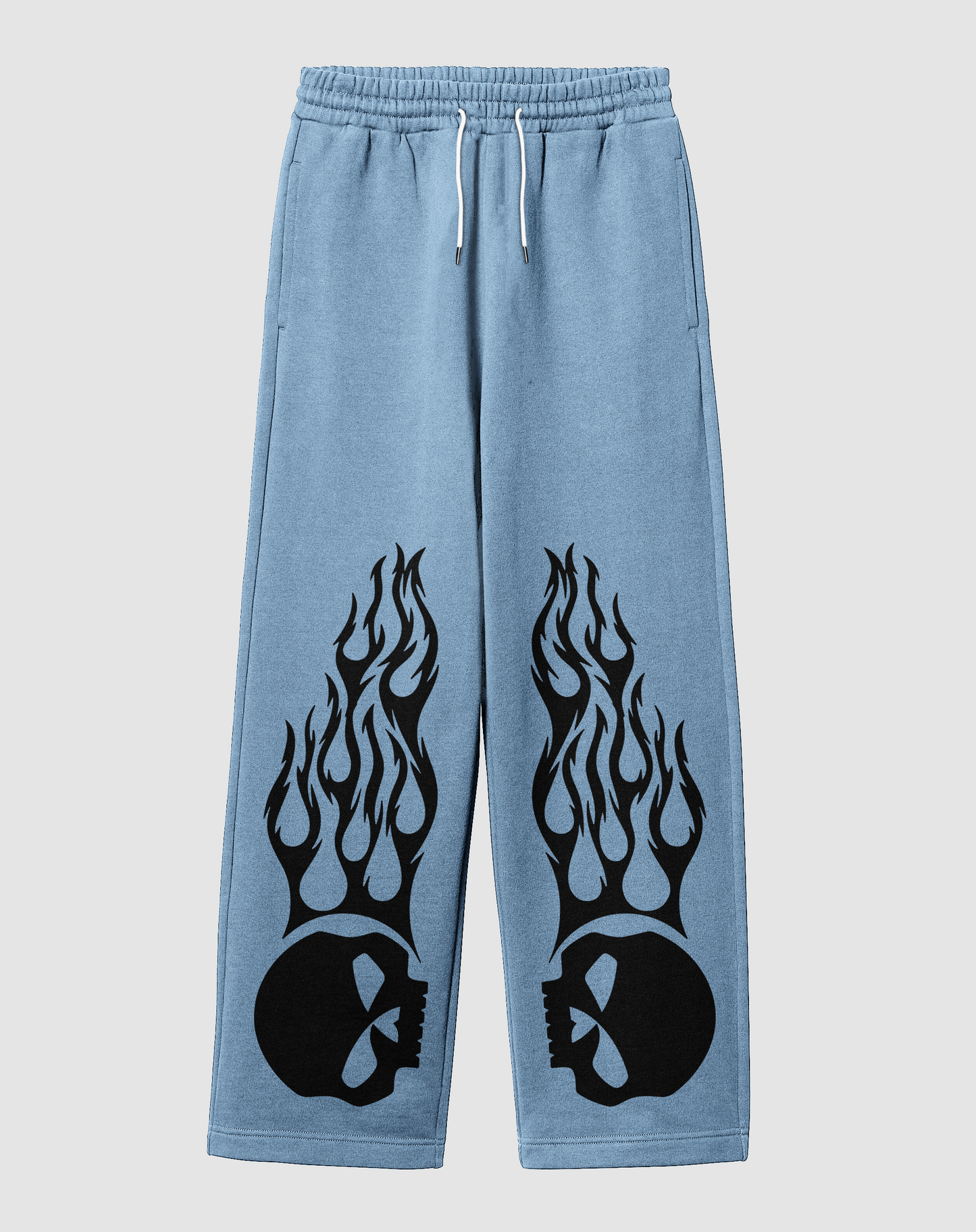 Motorcu Alev Baskılı Açık Mavi Rahat Kalıp Arka Cepli Eşofman Altı