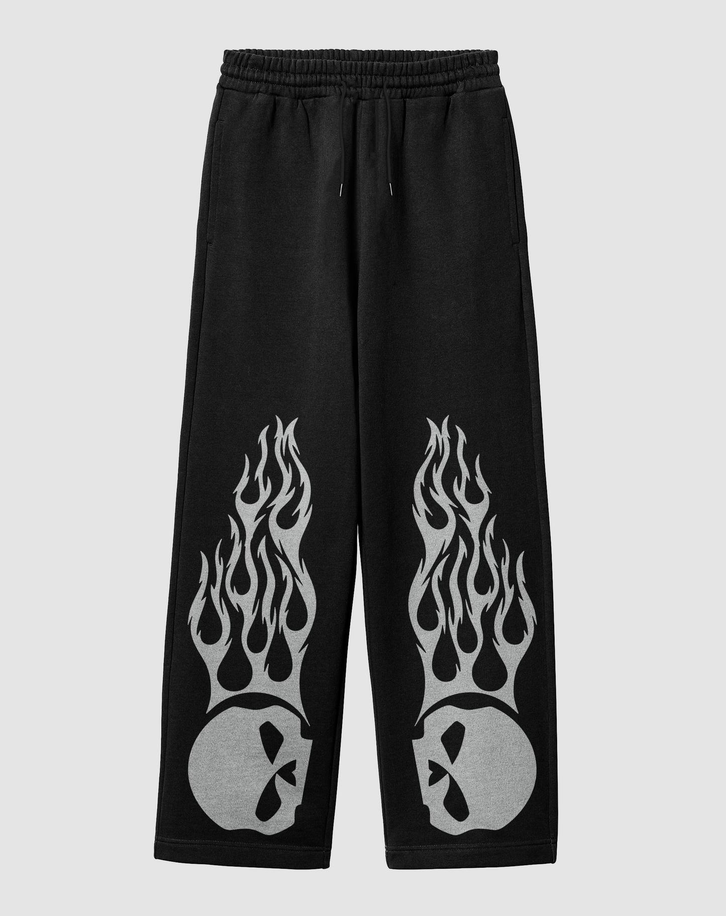 Motorcu Alev Baskılı Siyah Rahat Kalıp Arka Cepli Eşofman Altı