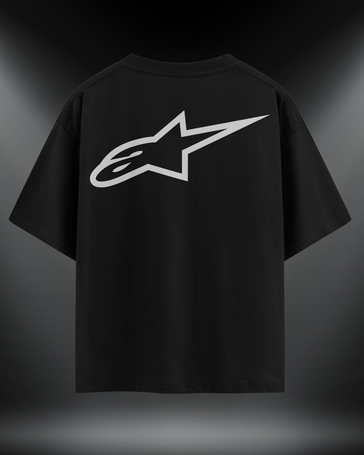 Alpinestar reflektör baskılı motorcu tişört, siyah, sırtta yıldız logo baskısı