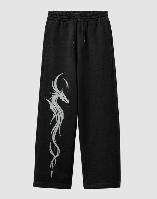 Anka Baskılı Siyah Rahat Kalıp Arka Cepli Eşofman Altı