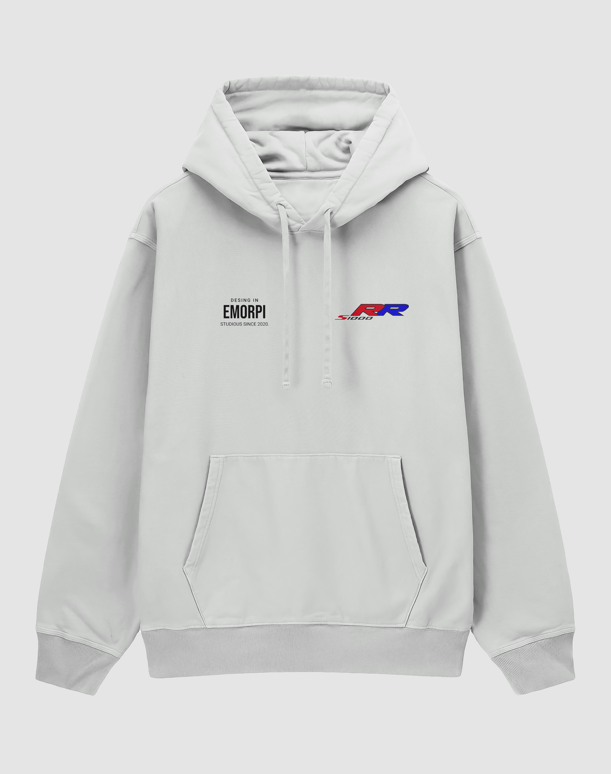 BMW S1000RR baskılı oversize hoodie, beyaz, önden görünüm