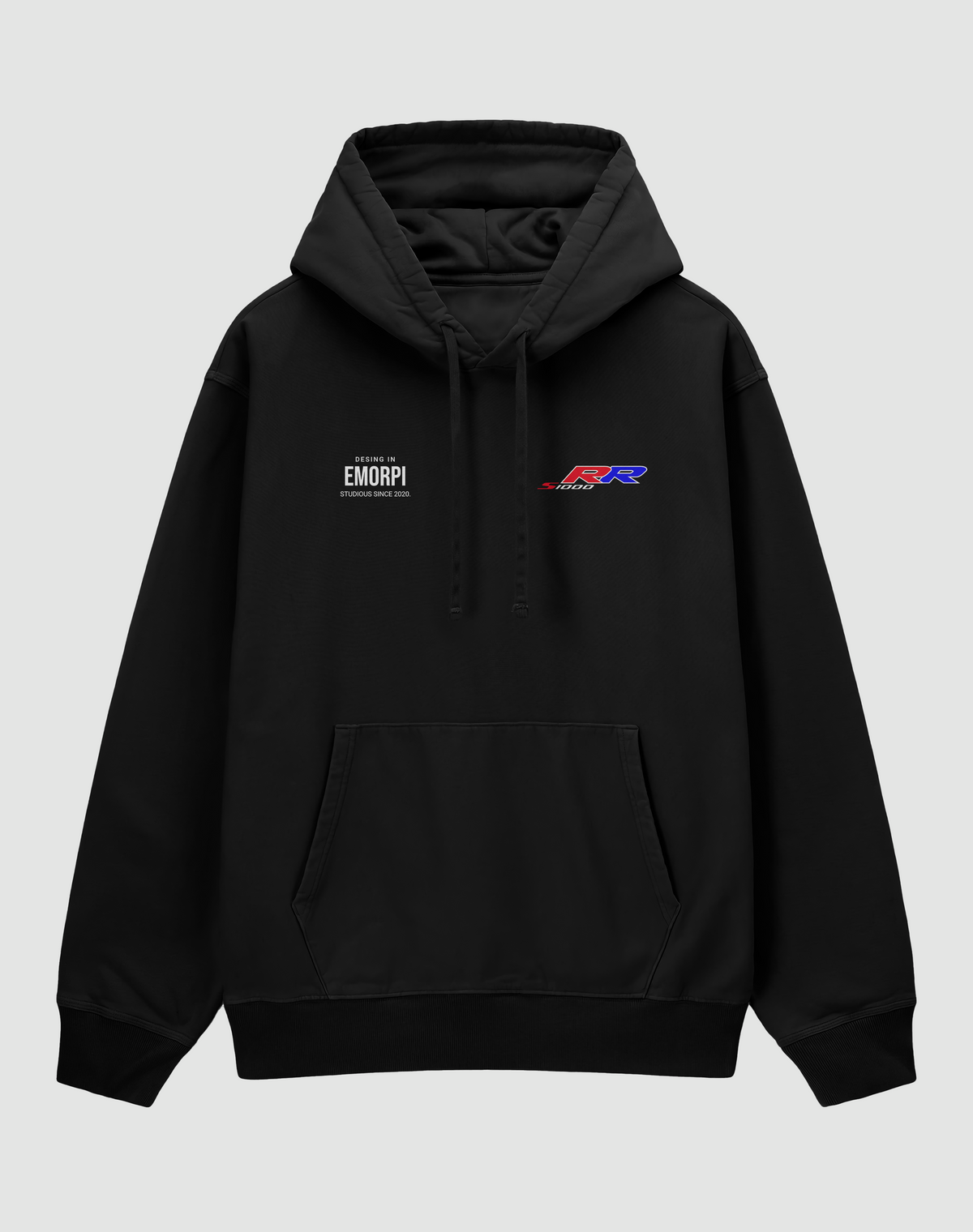 BMW S1000RR baskılı oversize hoodie, siyah, önden görünüm