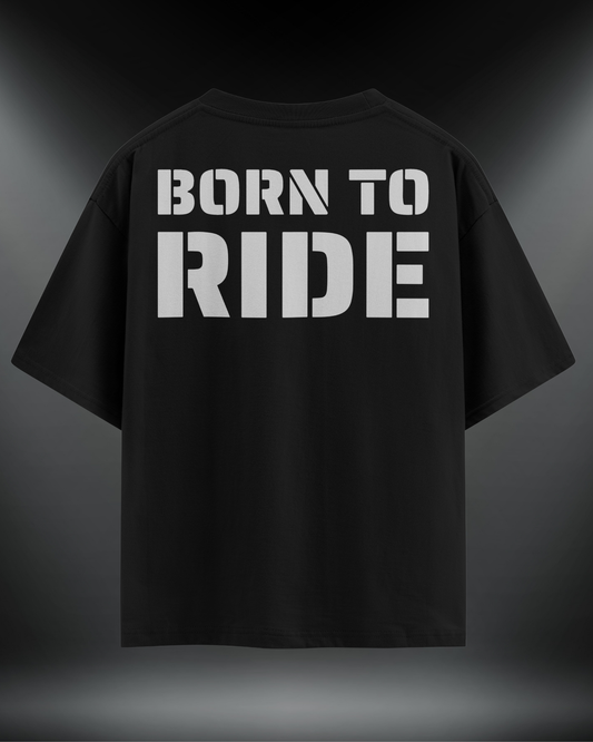 Born To Ride reflektör baskılı motorcu tişört, siyah, arkadan görünüm. Reflektörlü BORN TO RIDE sırt yazısı