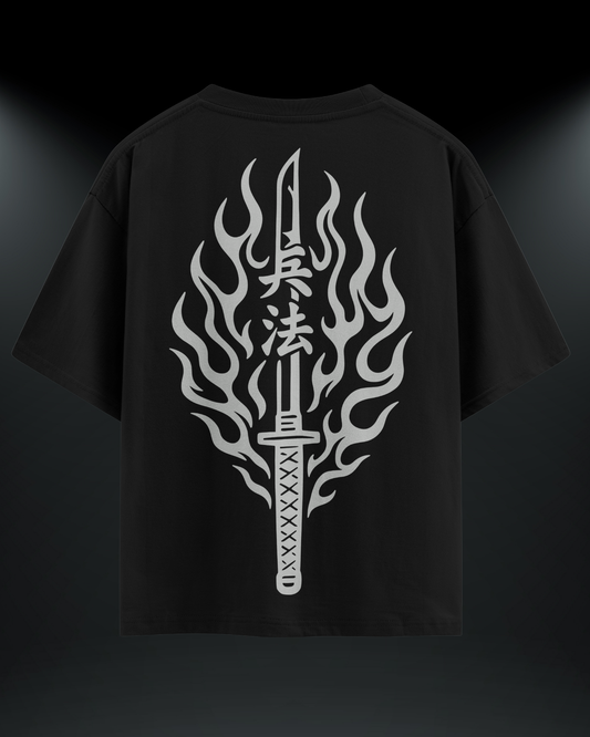 Burning Katana Reflektör Baskılı Motorcu Tişört – Regular Fit- Emorpi®