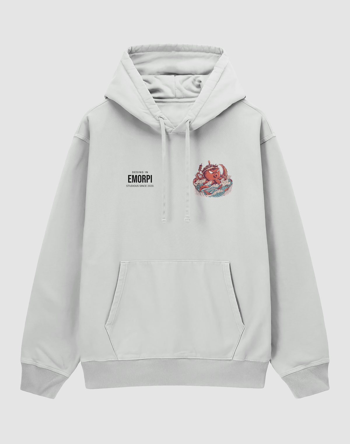BY EMORPİ Ahtapot baskılı oversize hoodie, beyaz, önden görünüm