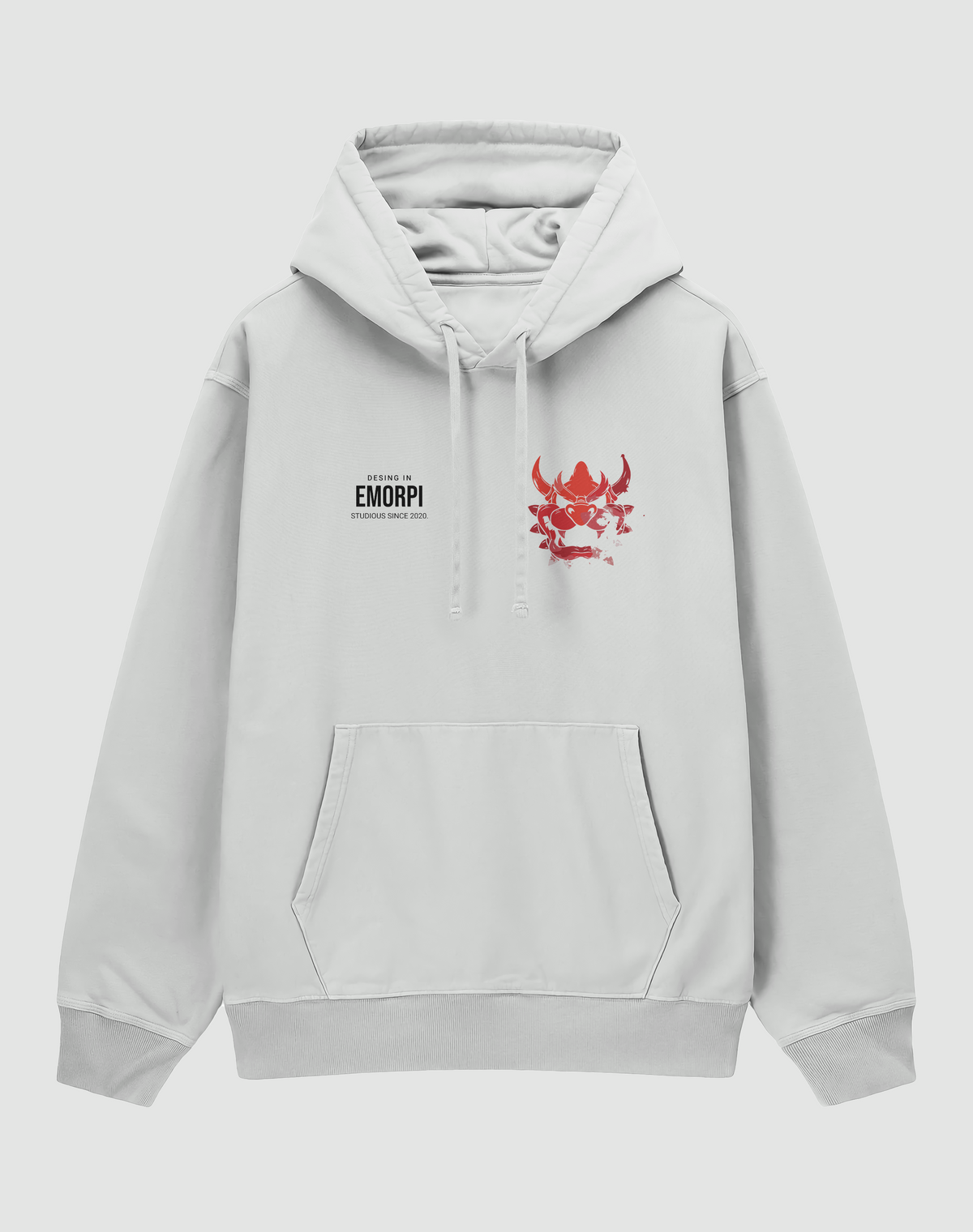 BY EMORPİ Bowser baskılı oversize hoodie, beyaz, önden görünüm
