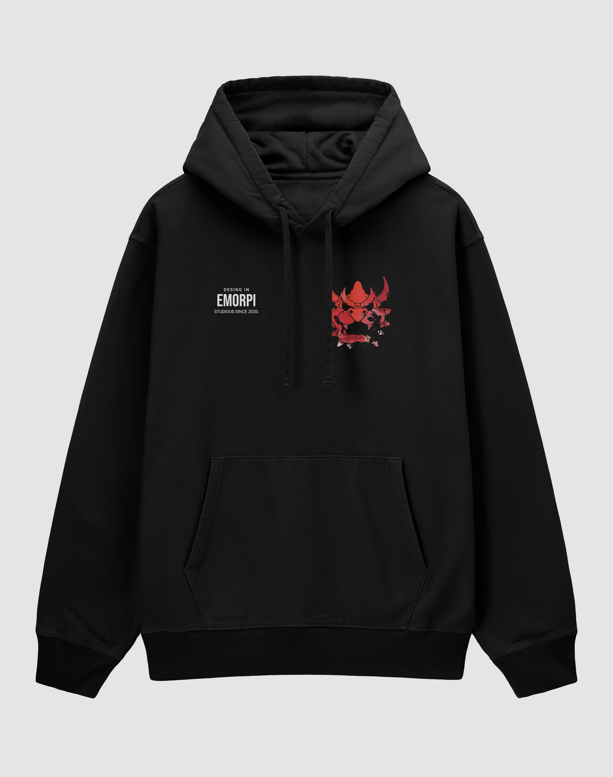 BY EMORPİ Bowser baskılı oversize hoodie, siyah, önden görünüm