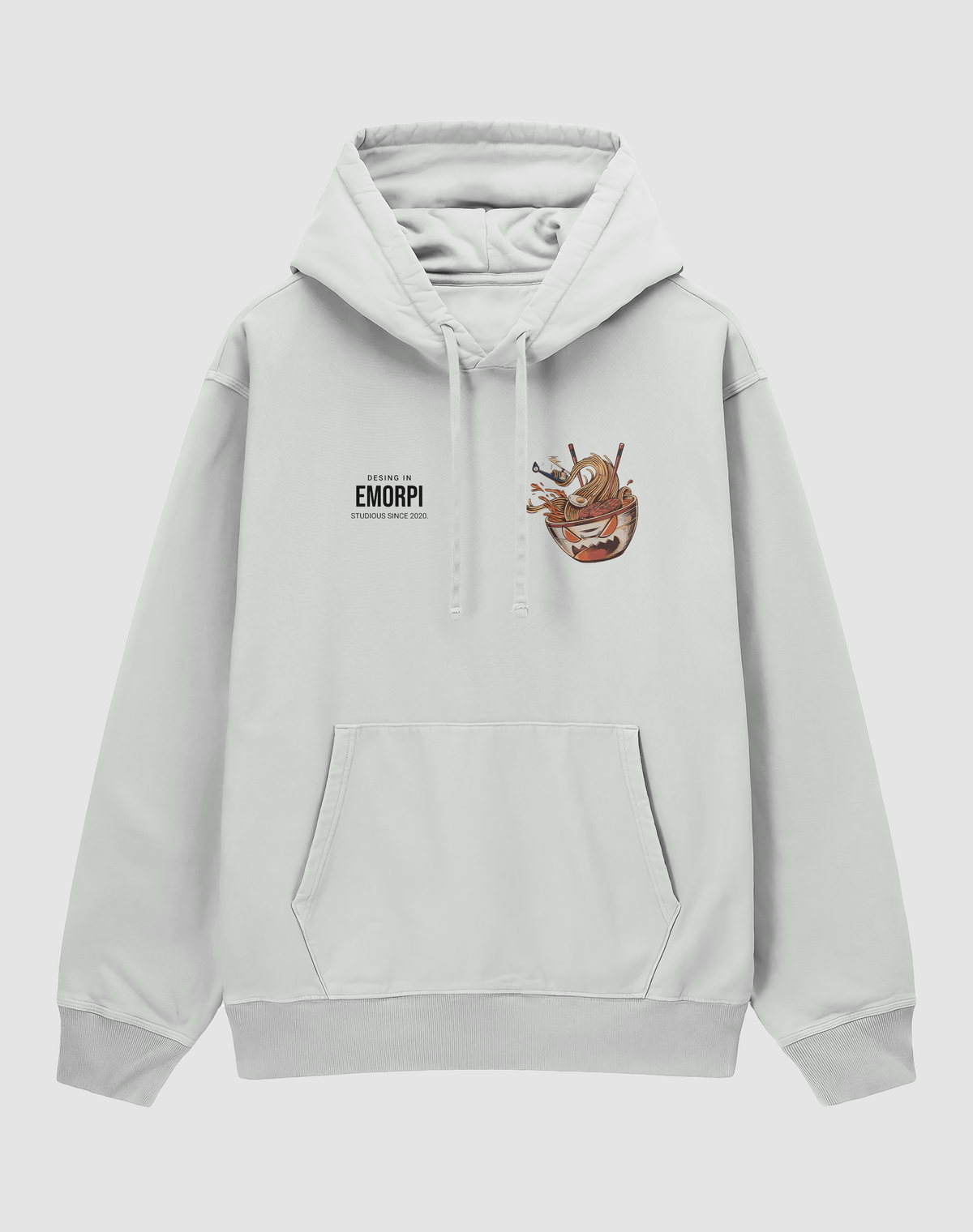 BY EMORPİ Ramen baskılı oversize hoodie, beyaz, önden görünüm