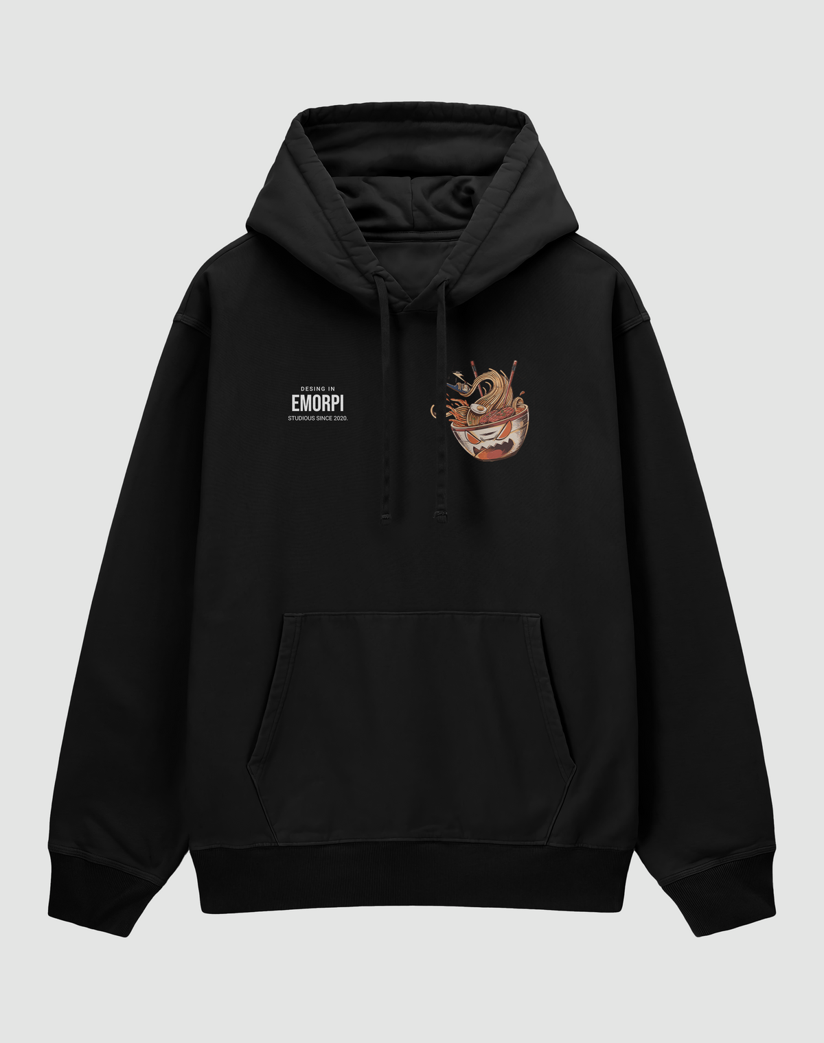 BY EMORPİ Ramen baskılı oversize hoodie, siyah, önden görünüm