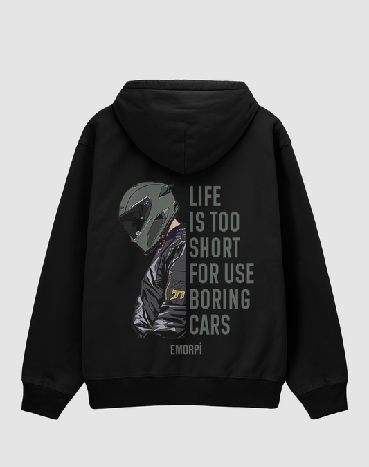Life is too Short Baskılı 3 İplik Oversize Hoodie