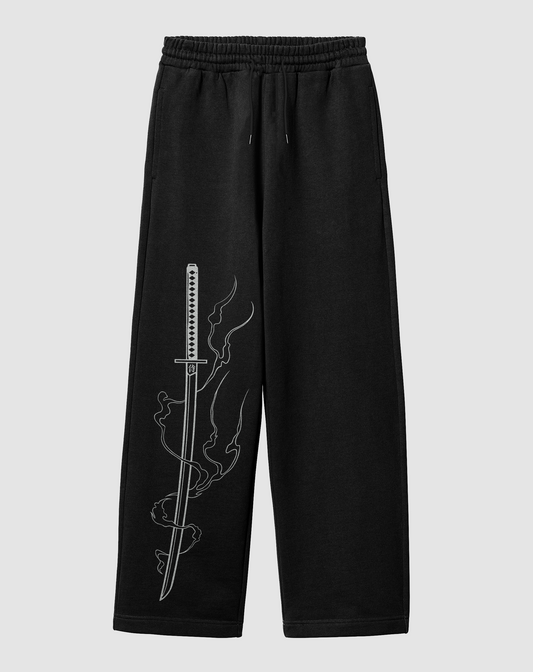 Katana Baskılı Siyah Rahat Kalıp Arka Cepli Eşofman Altı