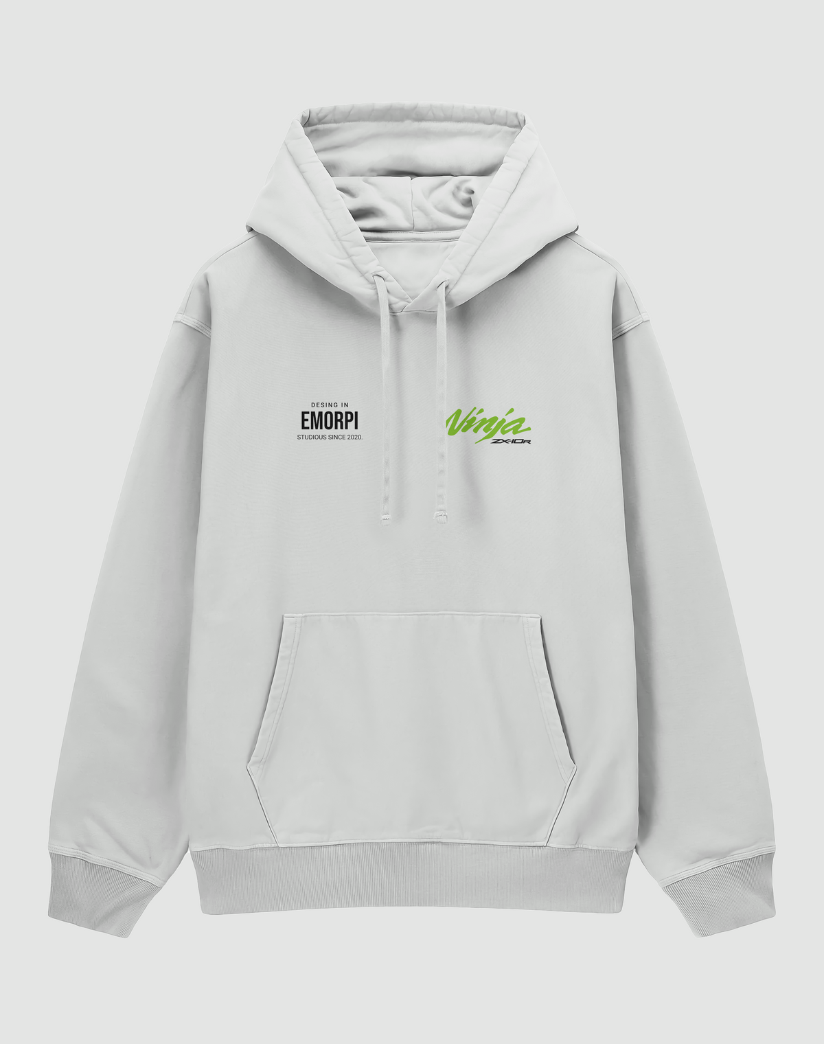 Kawasaki Ninja ZX-10R baskılı oversize hoodie, beyaz, önden görünüm