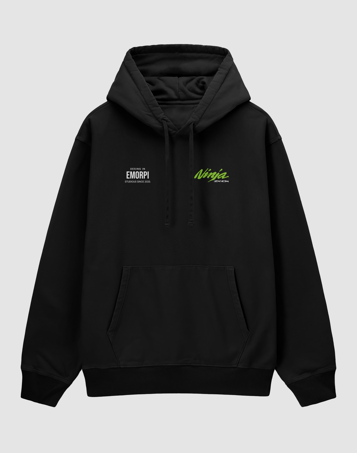 Kawasaki Ninja ZX-10R baskılı oversize hoodie, siyah, önden görünüm