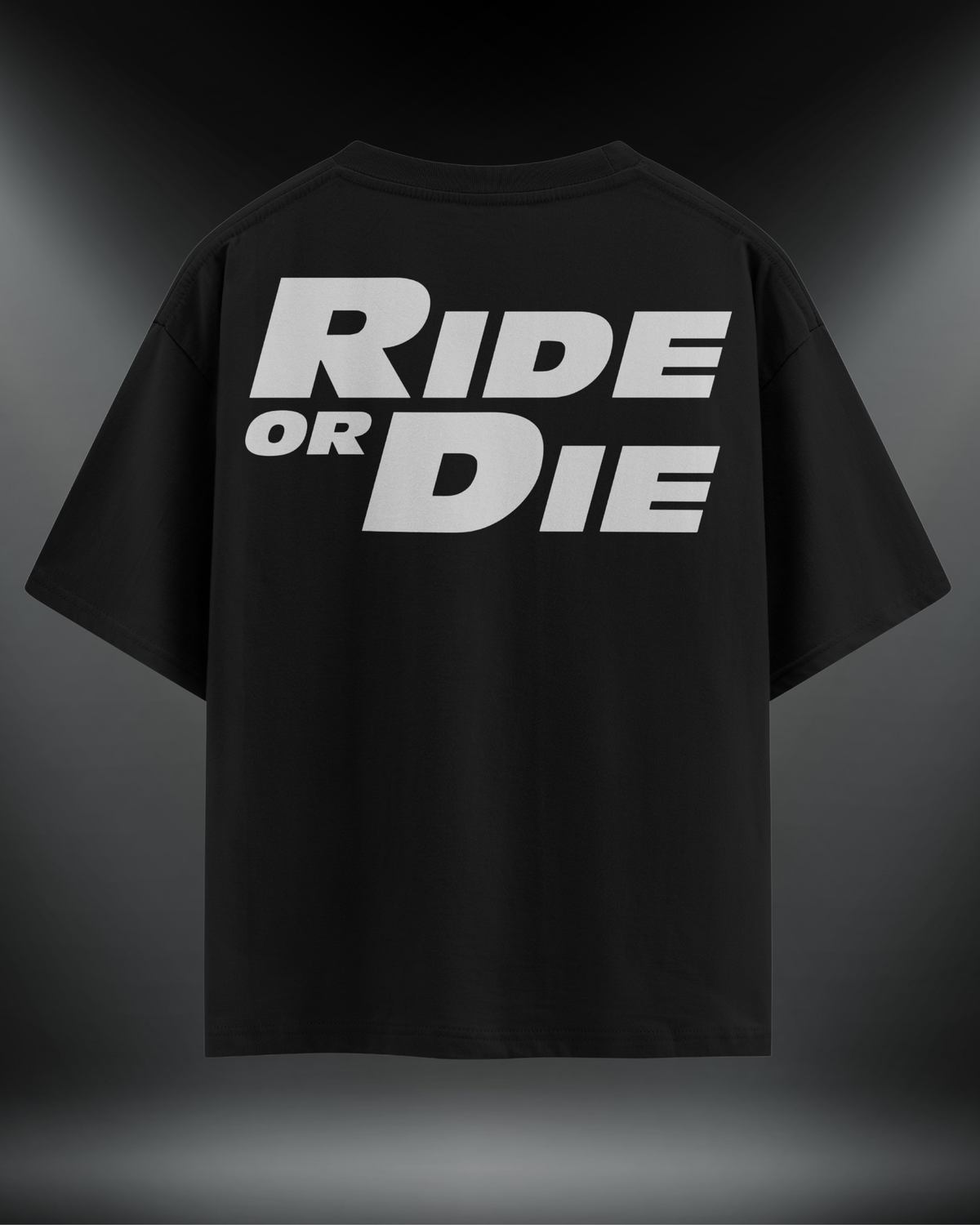 Ride or Die reflektör baskılı motorcu tişört, siyah, sırtta Ride or Die yazısı