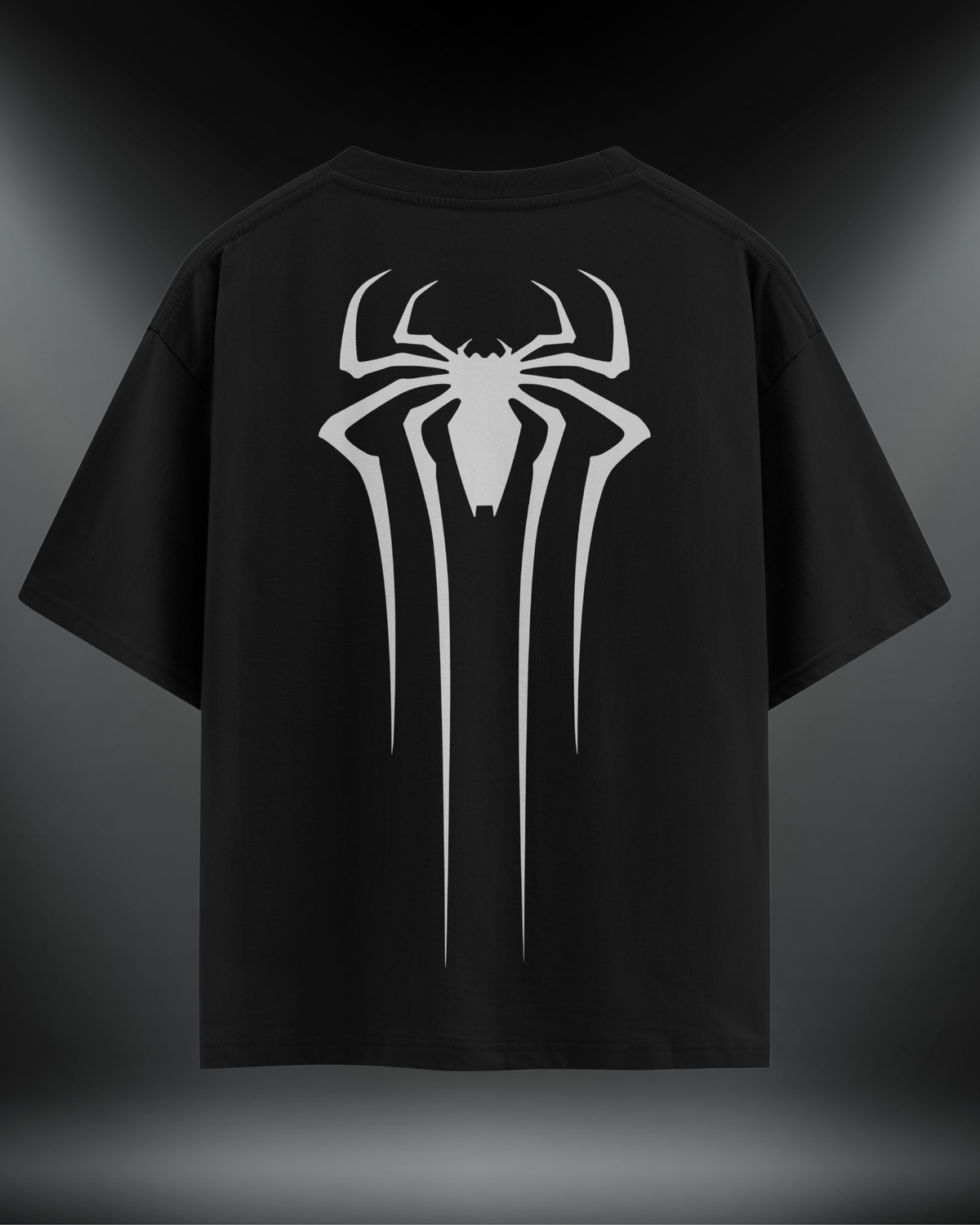 Spider reflektör baskılı motorcu tişört, siyah, sırtta örümcek baskısı