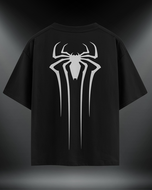 Spider reflektör baskılı motorcu tişört, siyah, sırtta örümcek baskısı