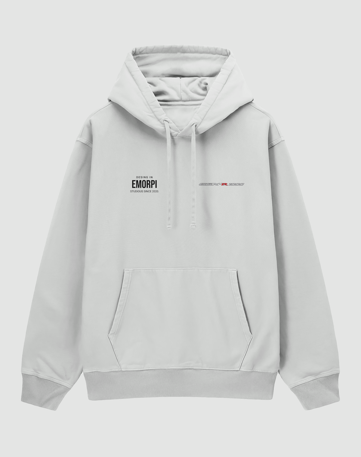 Suzuki GSX-R1000 baskılı oversize hoodie, beyaz, önden görünüm