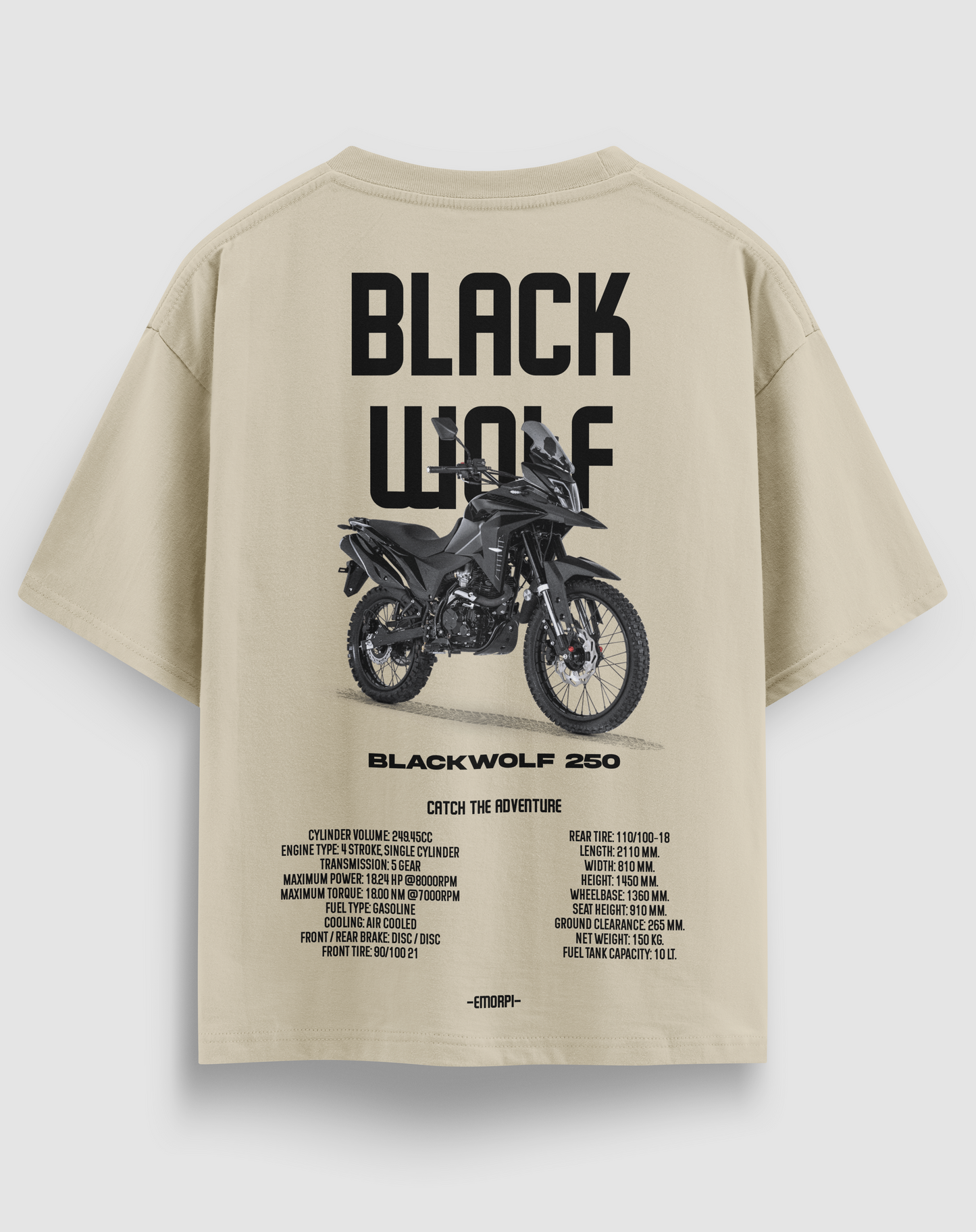 Black Wolf 250 Motorcu Tişört – Regular Fit, Tasarım Baskı | Emorpi®