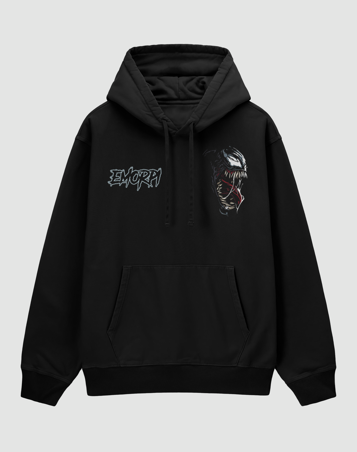 Venom Biker baskılı oversize motorcu hoodie, siyah, önden görünüm
