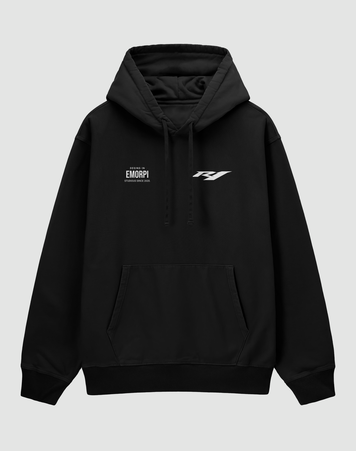 Yamaha R1 baskılı oversize hoodie, siyah, önden görünüm
